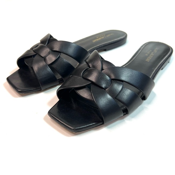 SAINT LAURENT Tribute Woven Leather Sandal Slides Black Size EU 38 - US 8 - Picture 2 of 15